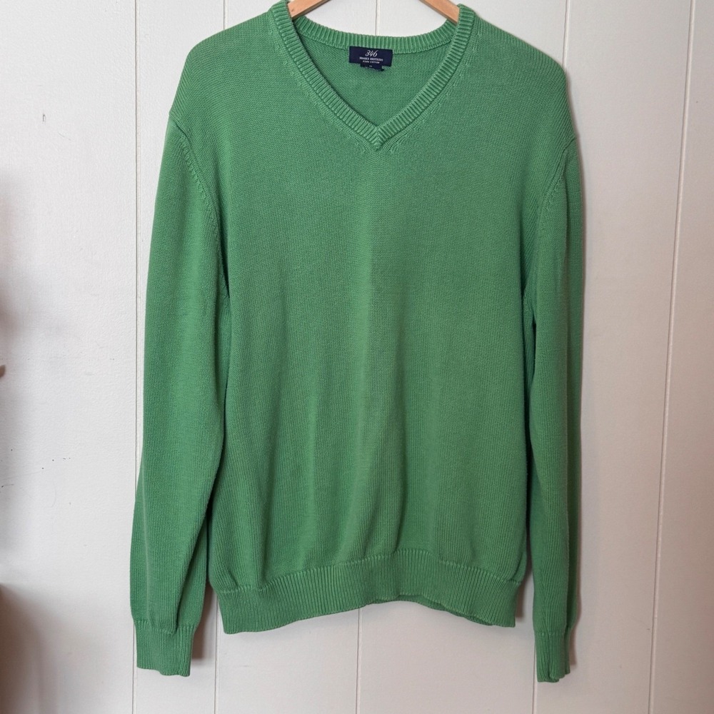 Brooks Brothers 346 Mens XL Green Pima Cotton V-Neck Pullover Sweater Classic